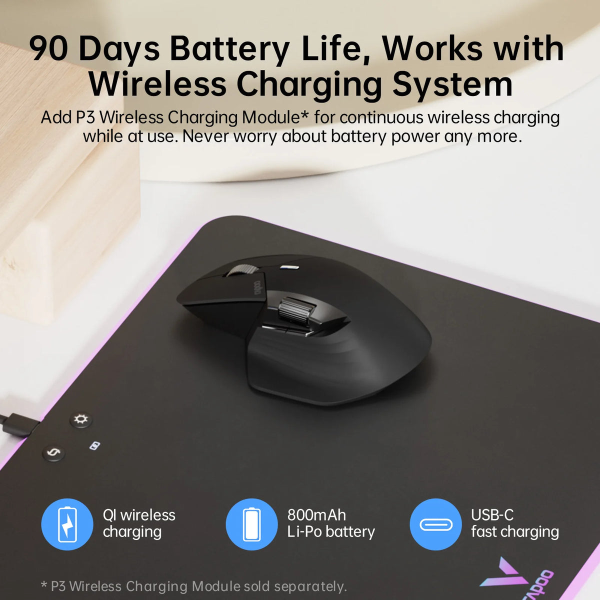 MT760L/MT760M Multi-Mode Rechargeable Wireless Mouse Ergonomic 4000 DPI Support up to 4 Devices Bluetooth Mouse
