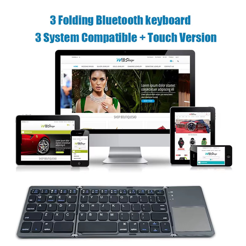 Teclado Plegable Bluetooth Con Panel Táctil Para IOS Android Windows Office Mini Teclado Inalámbrico Almacenamiento Tres Sistemas Universal