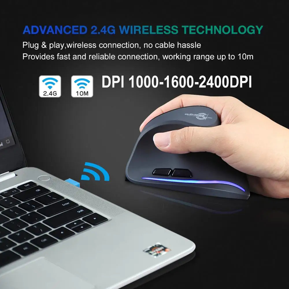 Ratón Inalámbrico Lefon F35, Ratón Ergonómico Vertical Recargable, Ratón Óptico De 2400 DPI Para Juegos, Ordenador Portátil, PC, Mac IOS