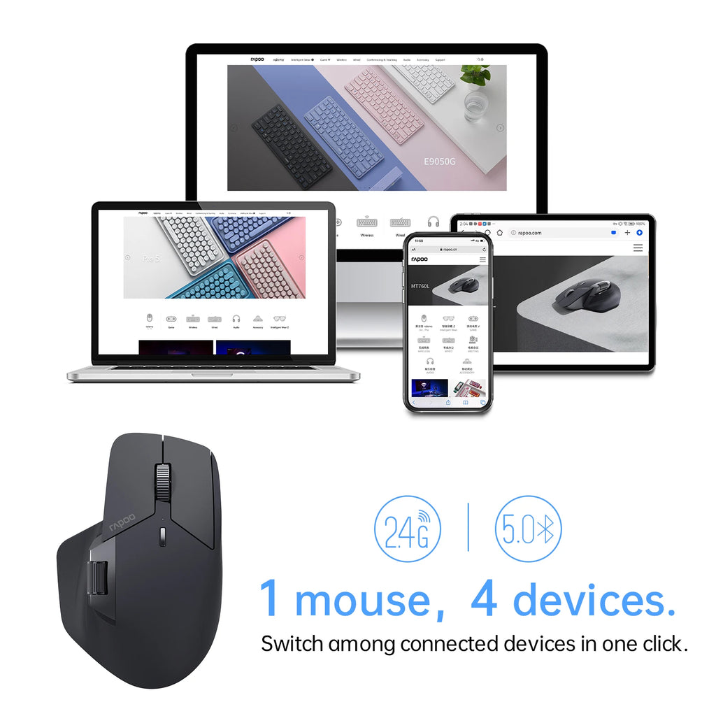 MT760L/MT760M Multi-Mode Rechargeable Wireless Mouse Ergonomic 4000 DPI Support up to 4 Devices Bluetooth Mouse