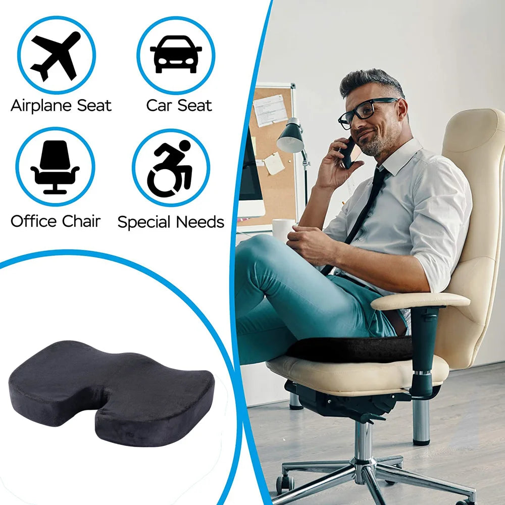 Cojín De Asiento De Espuma Viscoelástica De Fibra De Bambú 2 En 1, Cojín Trasero, Juego De Soporte De Cintura De Rebote Lento Para El Hogar, Oficina, Almohadilla Para Silla De Cuidado De La Salud