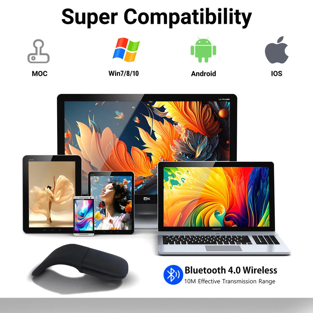 Ratón Inalámbrico Plegable ARC Touch, Bluetooth/2.4G, Silencioso, Ergonómico, Delgado Y Portátil Para Computadora, Ipad, Surface, Mac, Oficina Móvil
