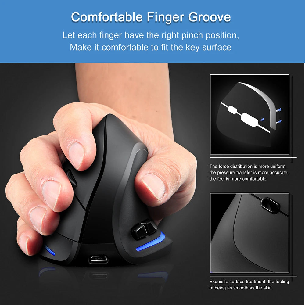 Ratón Inalámbrico Lefon F35, Ratón Ergonómico Vertical Recargable, Ratón Óptico De 2400 DPI Para Juegos, Ordenador Portátil, PC, Mac IOS