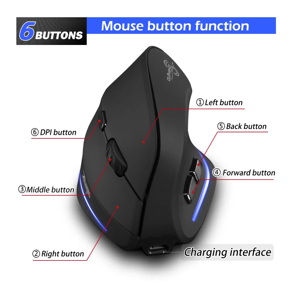 Ratón Inalámbrico Lefon F35, Ratón Ergonómico Vertical Recargable, Ratón Óptico De 2400 DPI Para Juegos, Ordenador Portátil, PC, Mac IOS