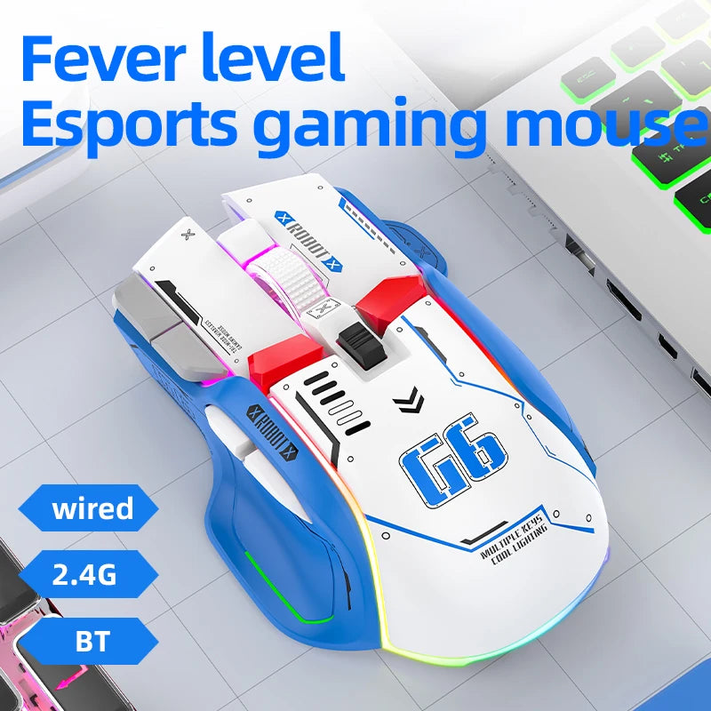 Ratón Inalámbrico Para Videojuegos, Tres Modos, 2,4G, USB, Bluetooth, 12 Teclas, RGB, Con Cable, Meche, Para Windows, IOS, Home Office, Portátil, PC Y Gamer