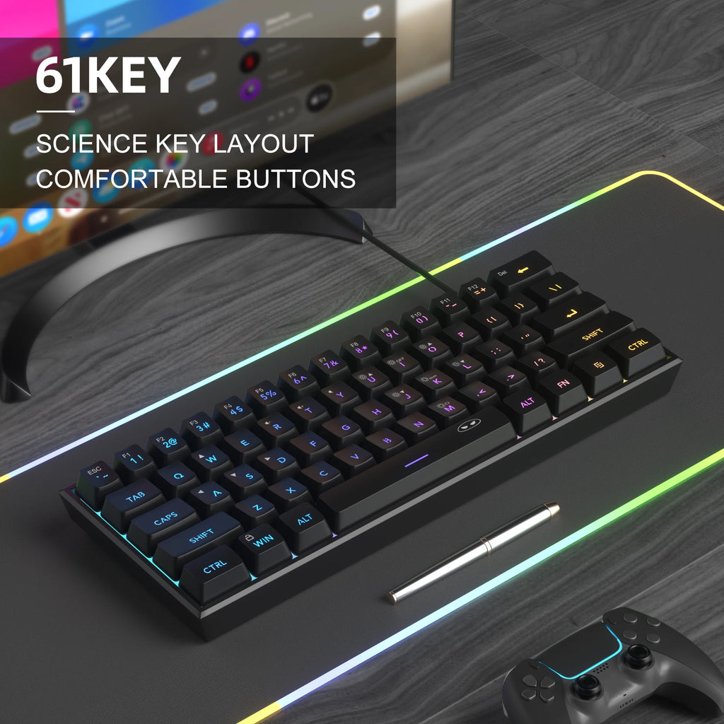 Magegee Mini Teclado Para Juegos 60%, Teclado Ultracompacto Retroiluminado RGB De 61 Teclas, Oficina De Sensación Mecánica Impermeable Ergonómica TS91