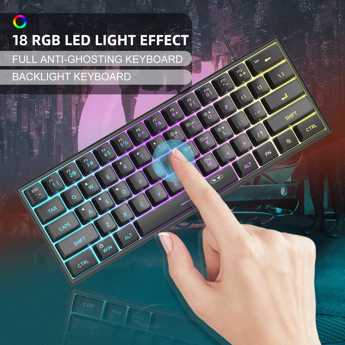 Magegee Mini Teclado Para Juegos 60%, Teclado Ultracompacto Retroiluminado RGB De 61 Teclas, Oficina De Sensación Mecánica Impermeable Ergonómica TS91