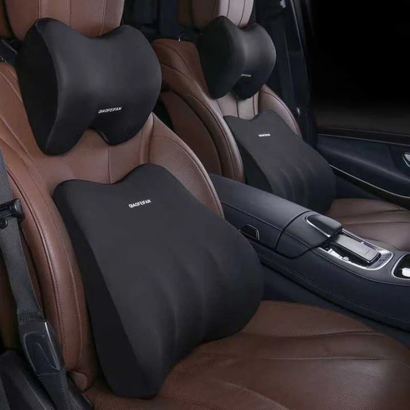 Black Memory Foam Car Seat Neck and Lumbar Support Set Ergonomic Cushion for Office Home Driving