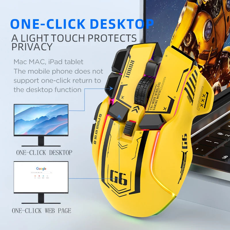 Ratón Inalámbrico Para Videojuegos, Tres Modos, 2,4G, USB, Bluetooth, 12 Teclas, RGB, Con Cable, Meche, Para Windows, IOS, Home Office, Portátil, PC Y Gamer