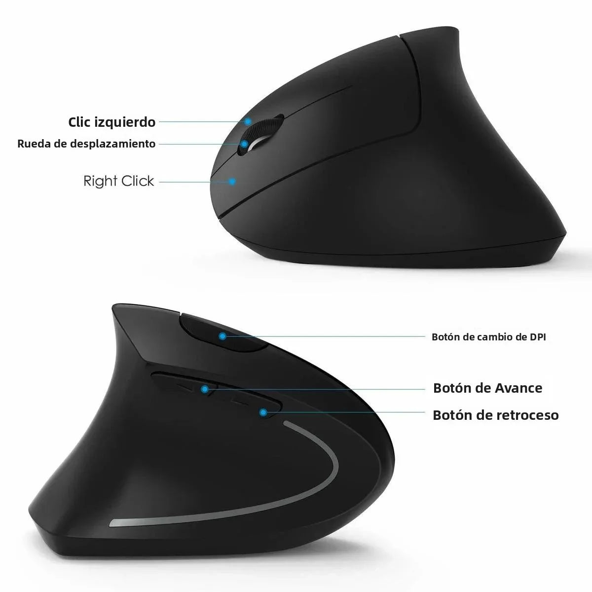 Ratón Vertical Ergonómico CHYI, Ratón Inalámbrico 2.4G Para Juegos De Computadora, Para Mano Derecha O Izquierda, Ratón Óptico USB 6D Para Jugadores, Para Computadora Portátil Y PC