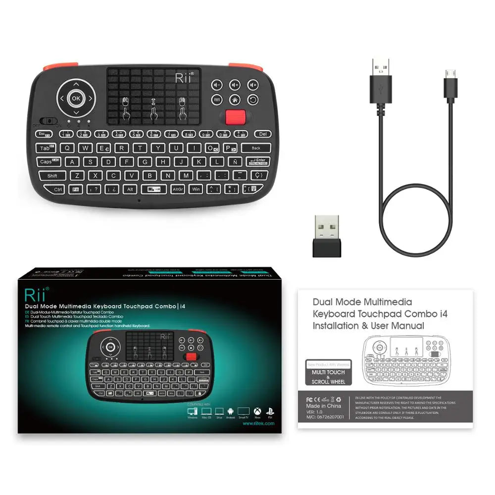 Rii I4 Mini Bluetooth & Wireless 2.4 Ghz Teclado Inalámbrico Retroiluminado, QWERTY Español, Para Ios, Android,Windowstv Box Smart TV
