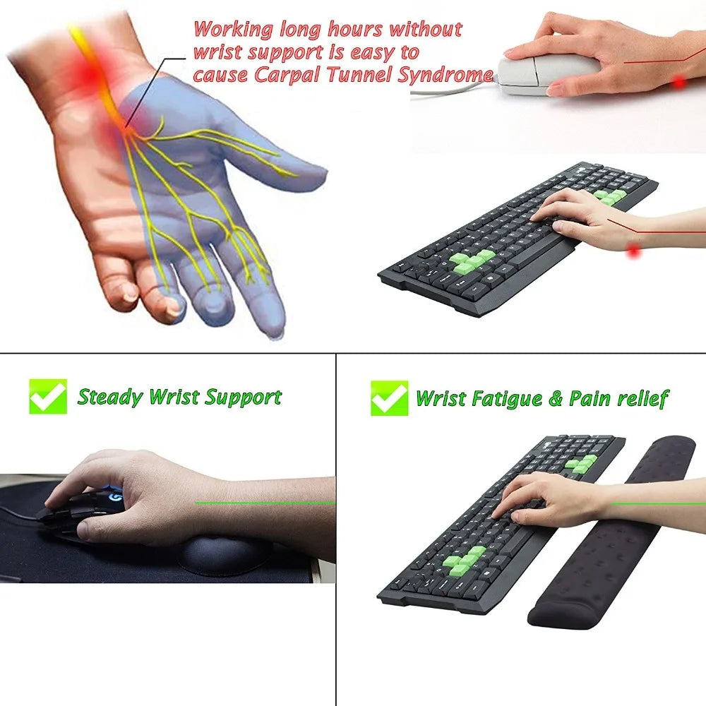 Ergonomic Memory Foam Mouse & Keyboard Wrist Rest Support Cushion Pad for Office Work and PC Gaming, Fatigue Pain Relief