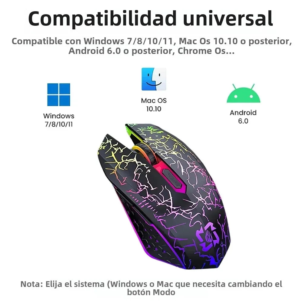 Ratón silencioso de 6 botones, Bluetooth y 2,4 GHz