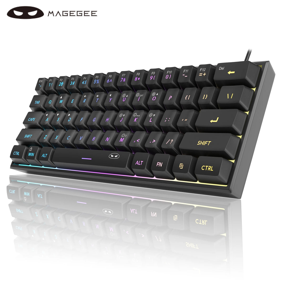 Magegee Mini Teclado Para Juegos 60%, Teclado Ultracompacto Retroiluminado RGB De 61 Teclas, Oficina De Sensación Mecánica Impermeable Ergonómica TS91
