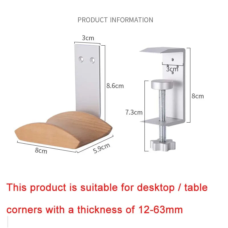 Jinserta-Soporte De Madera Para Auriculares, Clip De Bloqueo De Escritorio De Aleación De Aluminio, Soporte Para Auriculares, Colgador De Exhibición De Auriculares De Fácil Instalación