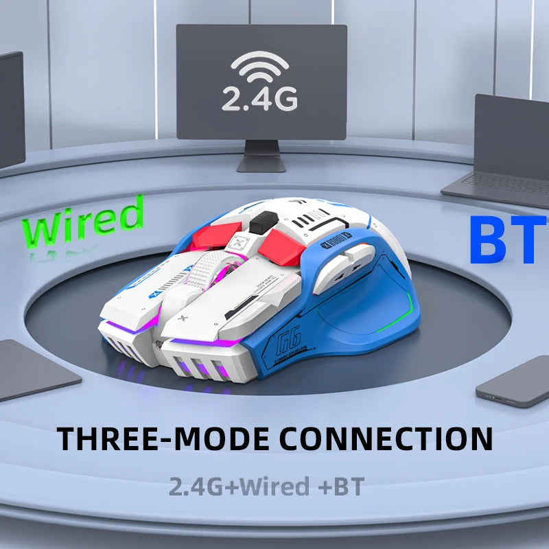 Ratón Inalámbrico Para Videojuegos, Tres Modos, 2,4G, USB, Bluetooth, 12 Teclas, RGB, Con Cable, Meche, Para Windows, IOS, Home Office, Portátil, PC Y Gamer