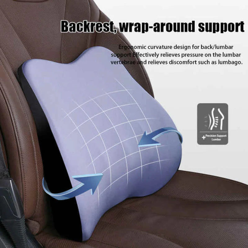 Black Memory Foam Car Seat Neck and Lumbar Support Set Ergonomic Cushion for Office Home Driving