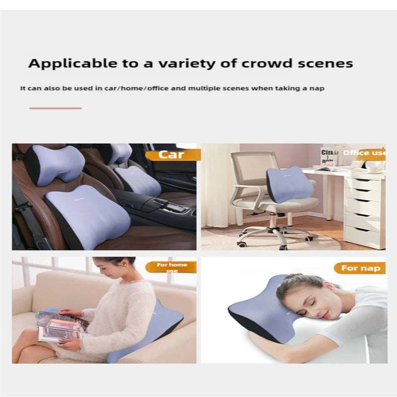 Black Memory Foam Car Seat Neck and Lumbar Support Set Ergonomic Cushion for Office Home Driving