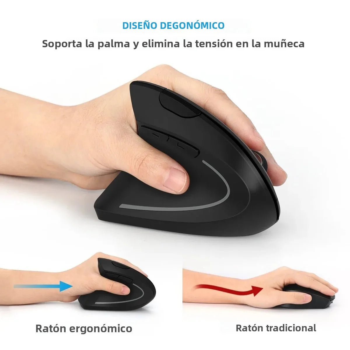 Ratón Vertical Ergonómico CHYI, Ratón Inalámbrico 2.4G Para Juegos De Computadora, Para Mano Derecha O Izquierda, Ratón Óptico USB 6D Para Jugadores, Para Computadora Portátil Y PC