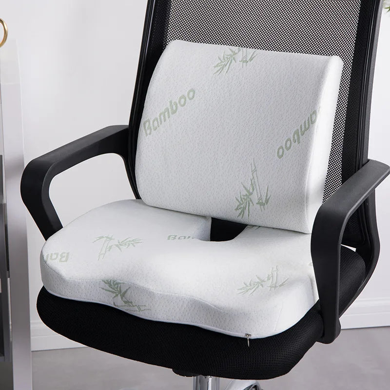 Cojín De Asiento De Espuma Viscoelástica De Fibra De Bambú 2 En 1, Cojín Trasero, Juego De Soporte De Cintura De Rebote Lento Para El Hogar, Oficina, Almohadilla Para Silla De Cuidado De La Salud