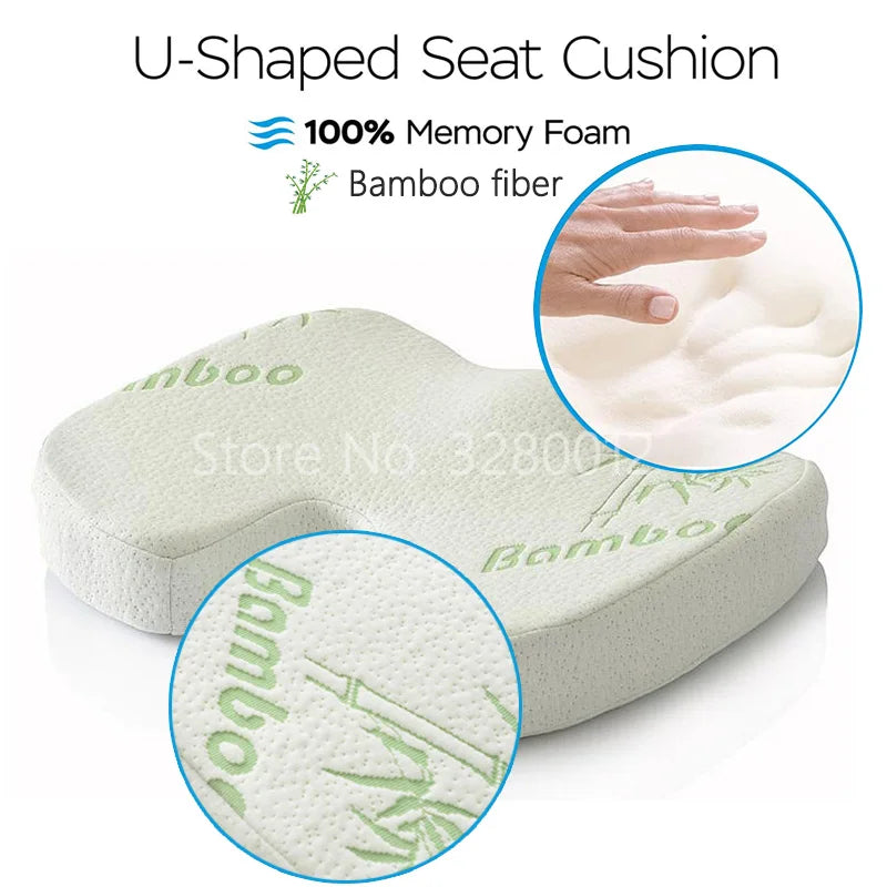 Cojín De Asiento De Espuma Viscoelástica De Fibra De Bambú 2 En 1, Cojín Trasero, Juego De Soporte De Cintura De Rebote Lento Para El Hogar, Oficina, Almohadilla Para Silla De Cuidado De La Salud