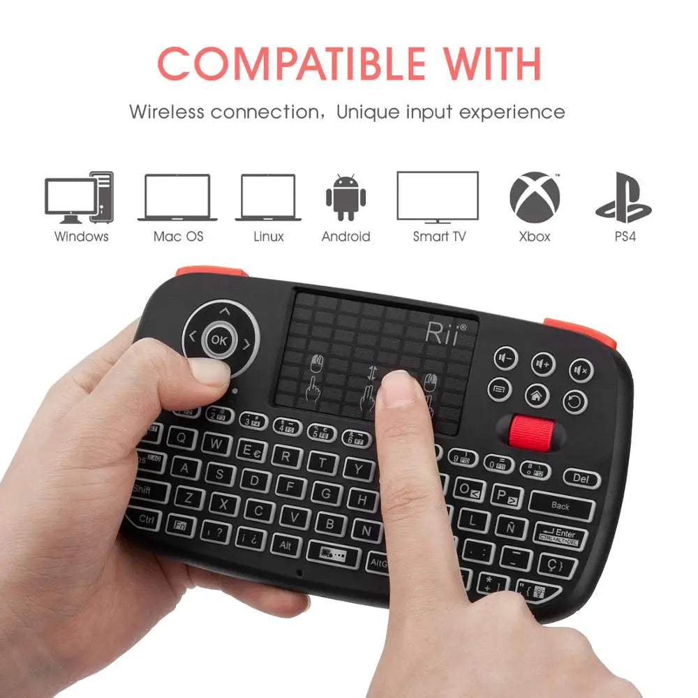 Rii I4 Mini Bluetooth & Wireless 2.4 Ghz Teclado Inalámbrico Retroiluminado, QWERTY Español, Para Ios, Android,Windowstv Box Smart TV