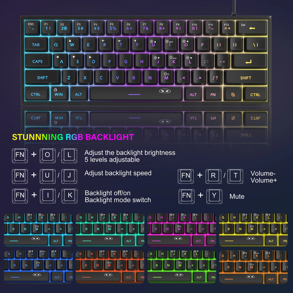 Magegee Mini Teclado Para Juegos 60%, Teclado Ultracompacto Retroiluminado RGB De 61 Teclas, Oficina De Sensación Mecánica Impermeable Ergonómica TS91