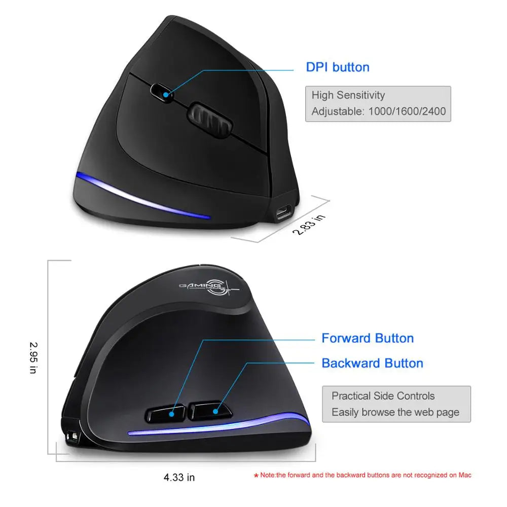 Ratón Inalámbrico Lefon F35, Ratón Ergonómico Vertical Recargable, Ratón Óptico De 2400 DPI Para Juegos, Ordenador Portátil, PC, Mac IOS